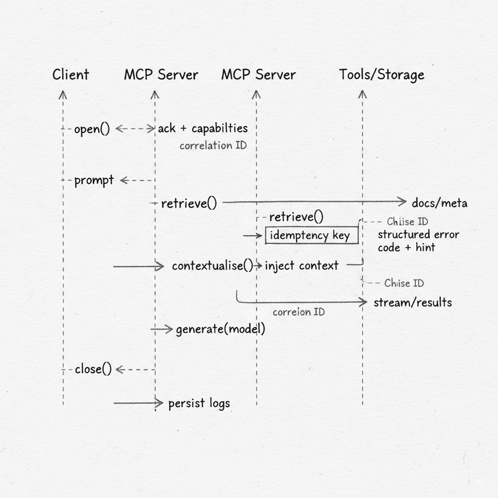 A diagram showcasing how the communication between the client, tool and MCP servers happen